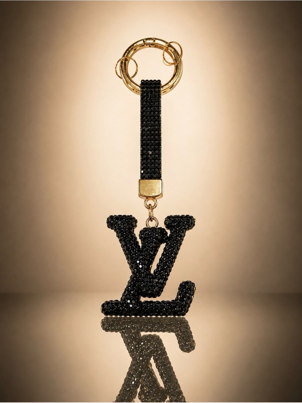 Fashion Logo Black Encrusted Bag Charm